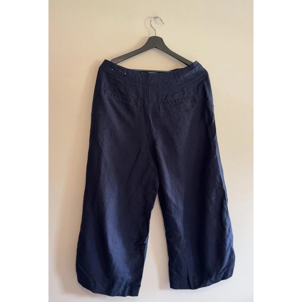 Ann Taylor Pants Womens 8 Blue Linen Cropped Wide Leg Sailor Buttons Capri - Picture 2 of 11